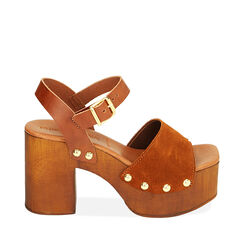 Sandali platform cognac in camscio, 9 cm, Primadonna, 214387854CMCOGN035, 001a
