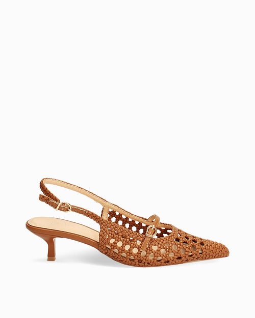 D&eacute;collet&eacute; slingback cognac tacco 4,5 cm, COGNAC