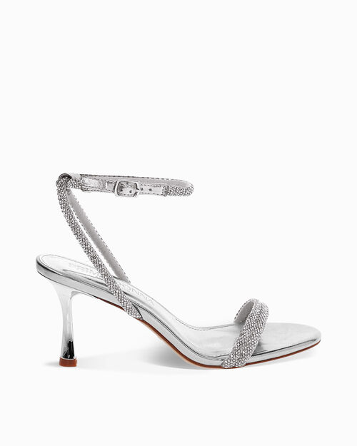 Sandali argento con tacco 7,5 cm, SILVER