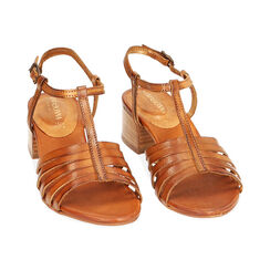 Sandali cognac in pelle di vacchetta, tacco 4 cm, Primadonna, 217248217VACOGN040, 002 preview