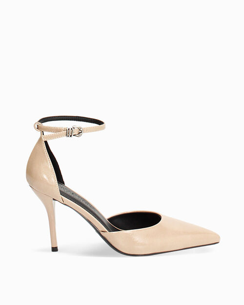 D&eacute;collet&eacute; taupe con cinturino tacco 9 cm, TAUPE