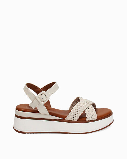 Zeppe panna intrecciate tacco 6 cm, CREAM
