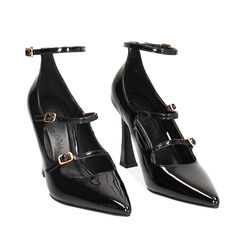 Décolleté nere in vernice con braccialetti, tacco 9,5 cm, 242159746VENERO038, 002a