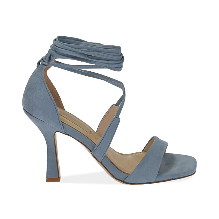 Sandali celeste in microfibra, tacco 10 cm | Primadonna Collection