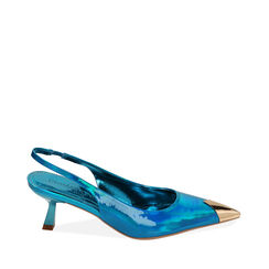 Décolleté slingback specchio azzurre, tacco 6 cm, Ultime Occasioni, 212141502SPAZZU036, 001a