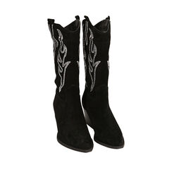 Stivali texani bassi neri in camoscio, tacco 7 cm , Primadonna, 20A500931CMNERO037, 002a