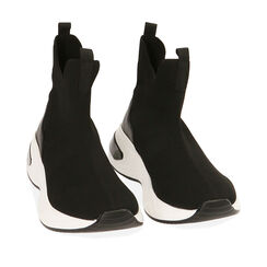 Slip-on nere in tessuto, zeppa 5 cm , Primadonna, 202812459TSNERO035, 002a