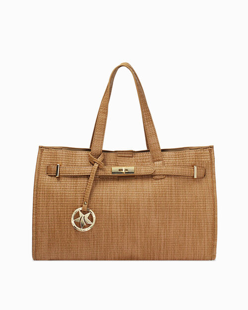 Borsa a mano cognac con tracolla removibile, COGNAC