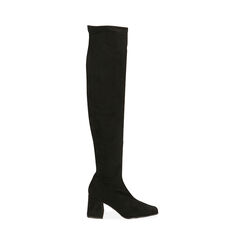 Botas por encima de la rodilla negras de microfibra, tacón de 7 cm., Primadonna, 203082201MFNERO036, 001 preview