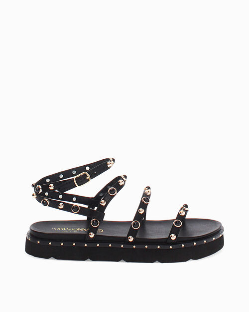 Sandali bassi neri con borchie, BLACK