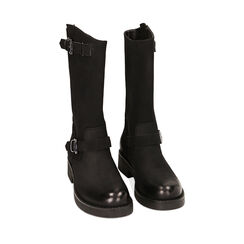 Stivaletti biker neri in nabuk, tacco 4,2 cm, Primadonna, 220690901NBNERO035, 002a