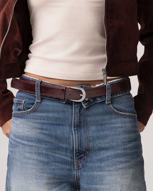 Cintura bordeaux in materiale sintetico lucido, BURGUNDY