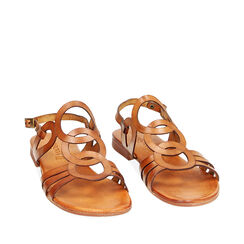 Sandalias planas coñac en cuero vacuno, Primadonna, 237204966VACOGN035, 002a