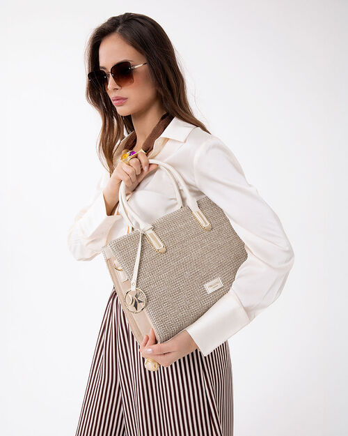 Borsa a mano beige con tracolla removibile, BEIGE