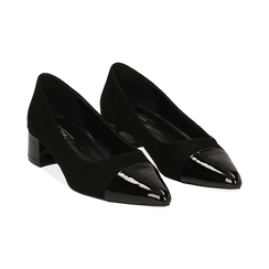 D&eacute;collet&eacute; nere in microfibra con dettagli in vernice, tacco 4 cm , 