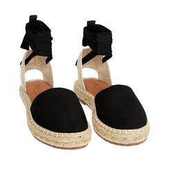 Espadrillas lace-up nere in microfibra, 194951133MFNERO036, 002a