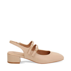 Décolleté slingback donna beige con punta arrotondata, tacco 4 cm, Primadonna, 254962778EPBEIG035, 001a