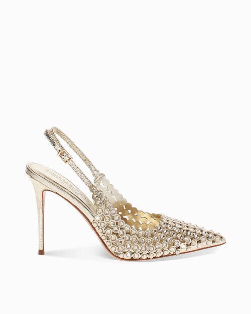 Zapato destalonado oro tac&oacute;n 10,2 cm, GOLD