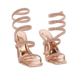 Sandalias con tacón mujer rosa oro en laminado con piedras, Primadonna, 254912938LPRAOR035, 003 preview