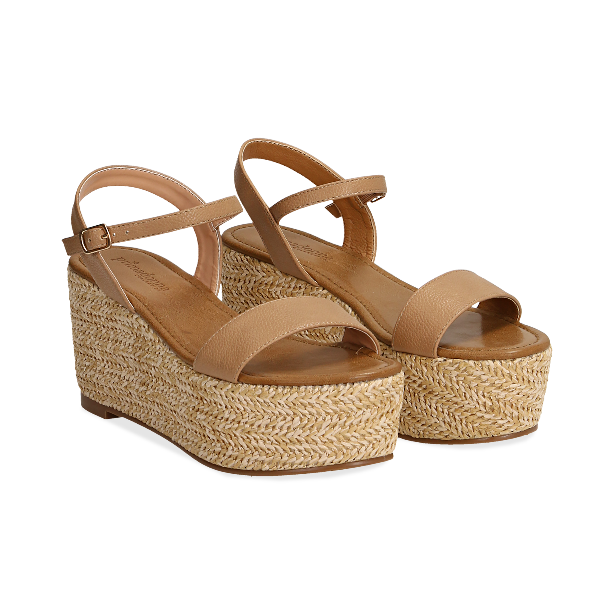 Sandali platform cuoio, zeppa in corda