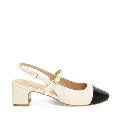 Décolleté slingback donna panna-nere, tacco largo 5 cm, Primadonna, 254920718EPPANE035, 001a