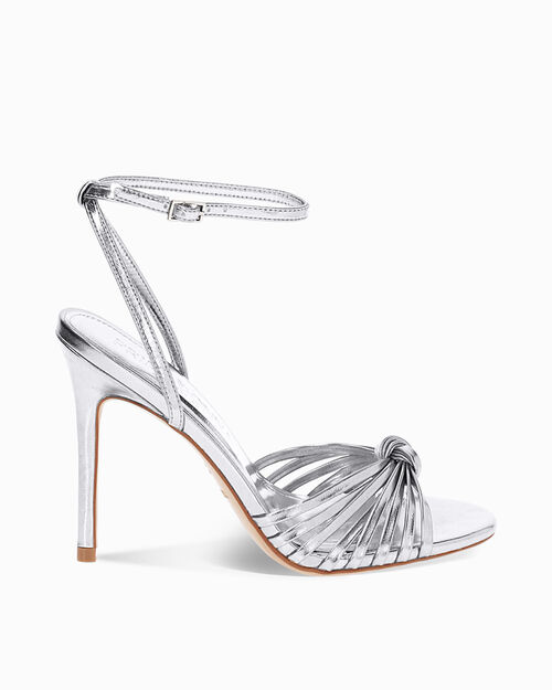Sandalo donna argentato con nodo, tacco 10,5 cm, SILVER