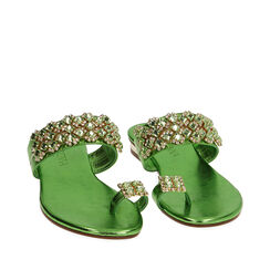 Sandali flat gioiello verde laminato, SPECIAL SALE, 194909955LMVERD035, 002a