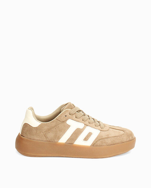 Sneakers taupe con tacco 4,5 cm, TAUPE