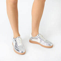 Sneakers donna argento in crack laminato, Scarpe, 250124015LCARGE035, 002a