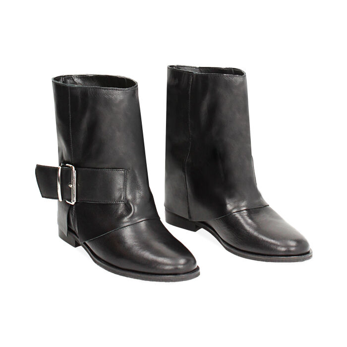 Leather Texani Neri Senza Tacco Stivaletti Donna Texani Neri In