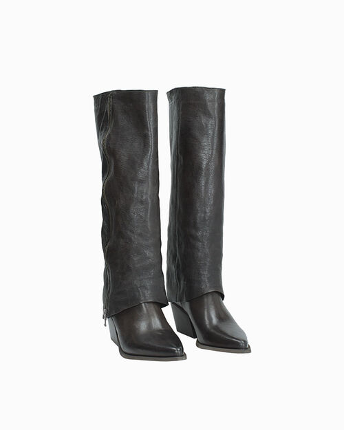 Stivale texano in pelle lavata nera, BLACK