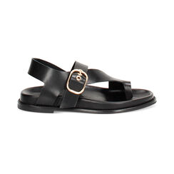 Sandalias planas mujer negras de piel, Primadonna, 25N151014PENERO036, 001 preview