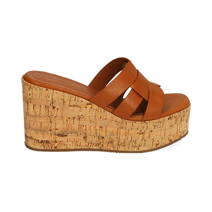 Mules femme cognac semelle compensee 9 5 cm Primadonna Collection