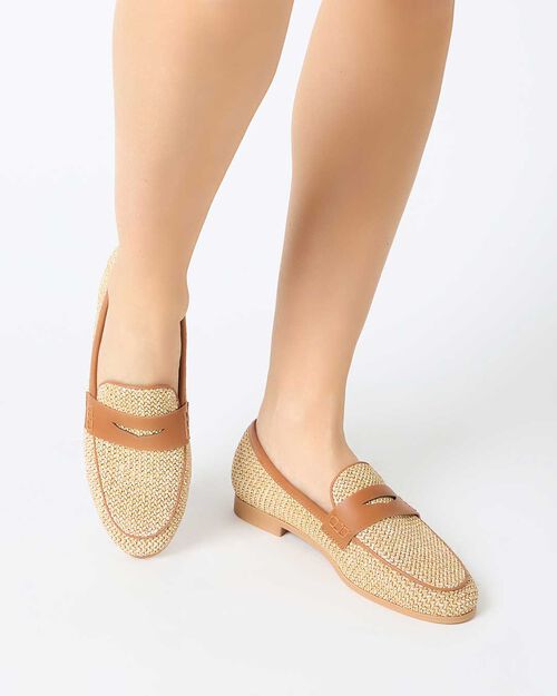 Mocassino da donna beige in raffia, BEIGE