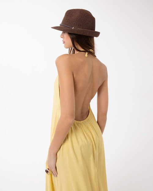 Vestito giallo radioso con dettagli eleganti, YELLOW
