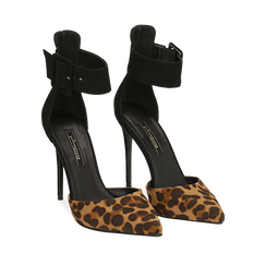 D&eacute;collet&eacute; leopard in microfibra con cinturino alla caviglia, tacco 11 cm , Scarpe, 142182591MFLEOP036, 002a