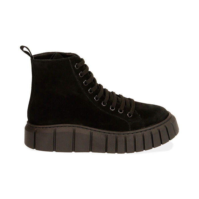 Sneakers nere in camoscio, platform 4 cm , Special Price, 18A504002CMNERO036