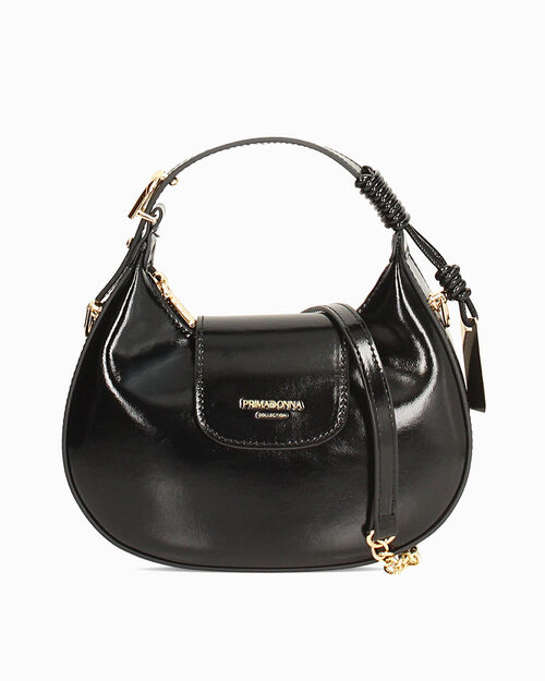Mini bag nera lucida con tracolla removibile, BLACK
