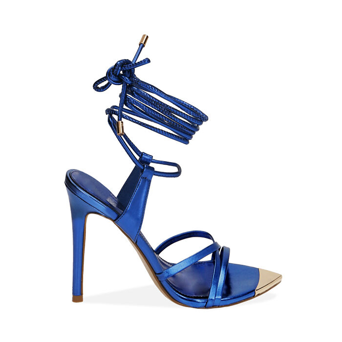 Sandali lace-up blu laminato, tacco 9,5 cm , Primadonna, 192137101LMBLUE039