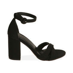 Sandali neri in tessuto, tacco 9 cm, Primadonna, 212783454LYNERO036, 001 preview