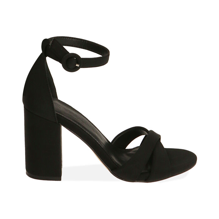 Sandali neri in tessuto, tacco 9 cm, Primadonna, 212783454LYNERO036