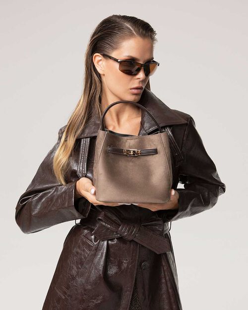 Mini bolsa taupe con correa removible, TAUPE