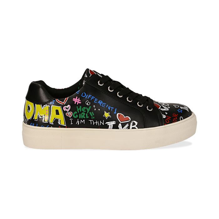Sneakers Nere In Eco Pelle Con Scritte Cartoon Primadonna Collection