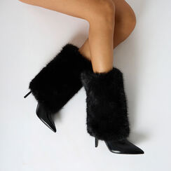 Bottines noires en fourrure synthétique avec talon de 10,7 cm, Primadonna, 262102088FUNERO035, 002a