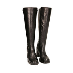 Stivali plateau in pelle nera, tacco 8,4 cm, Primadonna, 22B814403PENERO035, 002a