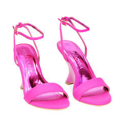 Sandali fucsia in lycra, zeppa 9 cm, Primadonna, 232105404LYFUCS035, 002a