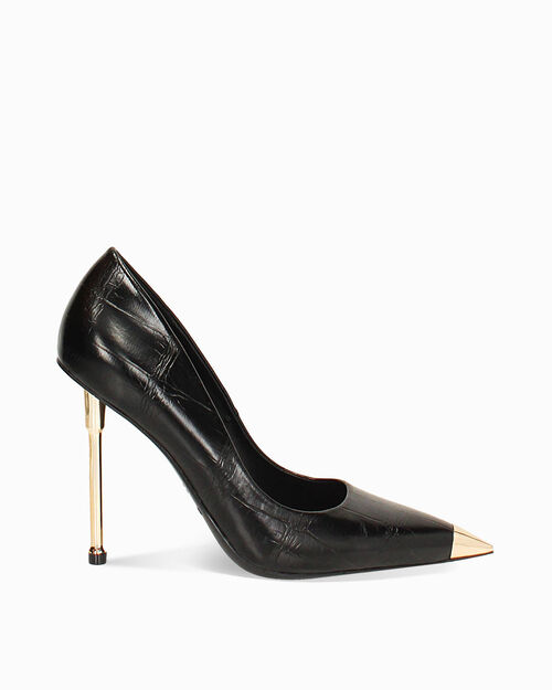 D&eacute;collet&eacute; nera con stampa cocco tacco 11 cm, BLACK