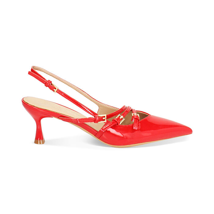 Décolleté slingback donna rosse con cinturini, tacco 6 cm, Primadonna, 252118220VEROSS035