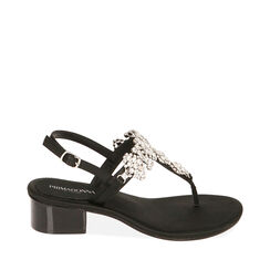 Sandali infradito neri in raso, tacco 3,5 cm, Primadonna, 214928802RSNERO036, 001a