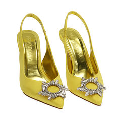 Slingback gialle in raso, tacco 10 cm , SPECIAL SALE, 192139020RSGIAL036, 002a